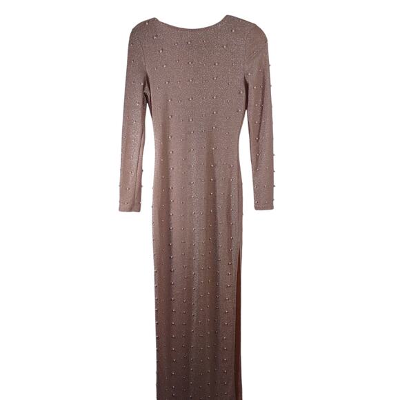 Nude Pearl Embellished Maxi Dress, Fitted, Size Small - Picture 3 of 8